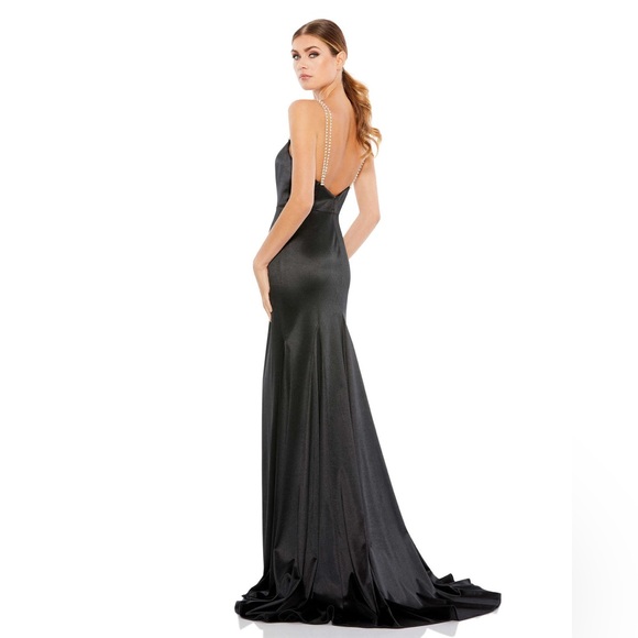 MAC DUGGAL CHARMEUSE RHINESTONE STRAP TRUMPET GOW - Picture 2 of 15